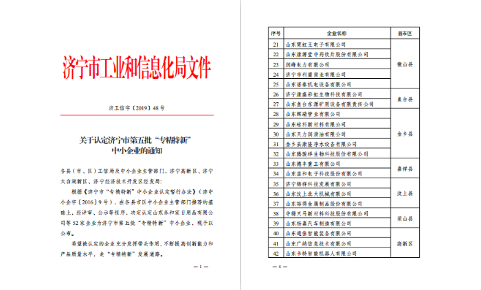 汶上縣人民政府 部門動態(tài) 汶上六家企業(yè)獲評市級“一企一技術(shù)”研發(fā)中心和“專精特新” ...